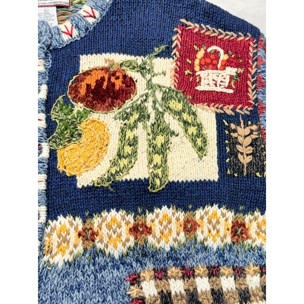 Vintage Chunky Sweater Farm Harvest Rooster Heavy Knit Cardigan sz L - Picture 6 of 12